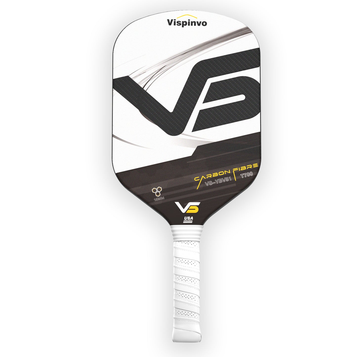 USAPA Approved High Quality Paddle, VISPINVO VS-YBV51 16MM Edgeless, 3K T700 Thermoformed Raw Carbon Fiber Pickleball Paddle, Foam Injected Edges for Expanded Sweet Spot