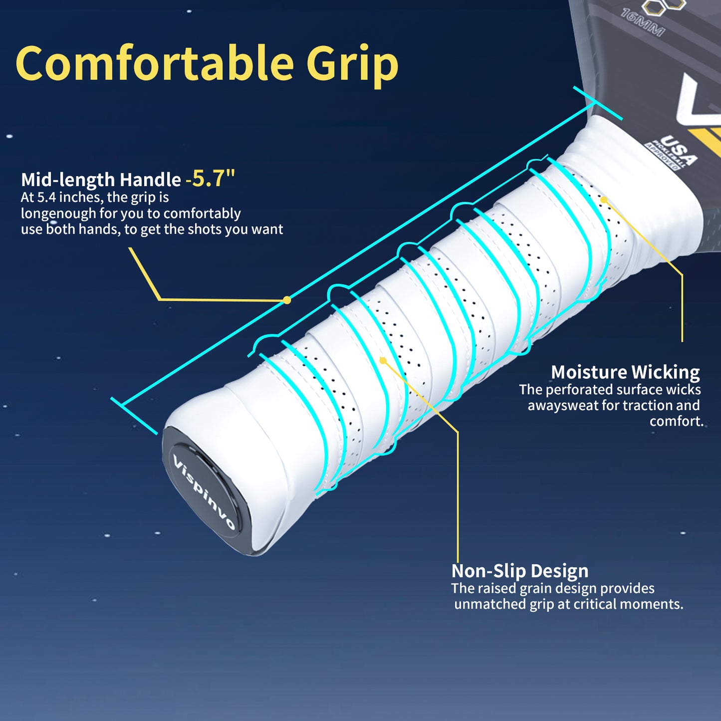 USAPA Approved High Quality Paddle, VISPINVO VS-YBV51 16MM Edgeless, 3K T700 Thermoformed Raw Carbon Fiber Pickleball Paddle, Foam Injected Edges for Expanded Sweet Spot