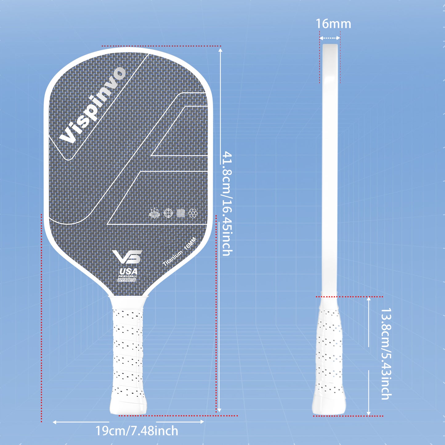 Titanium Carbon Fiber Pickleball Paddles with Honeycomb Core - Anti-Shock Handle & Textured Surface for Advanced Spin Control