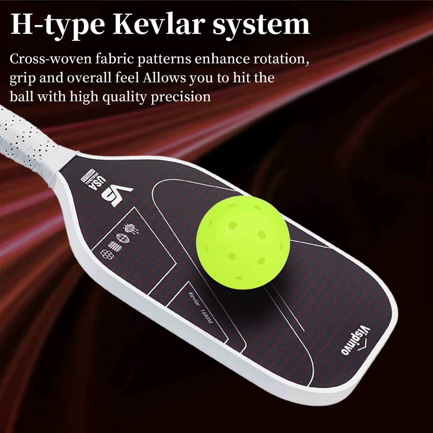 Hybrid Shape Raw Red Kevlar & Carbon Fiber Mixed Kevlar Pickleball Paddle 16mm Thermoformed High Quality With Raw Grit Tiny