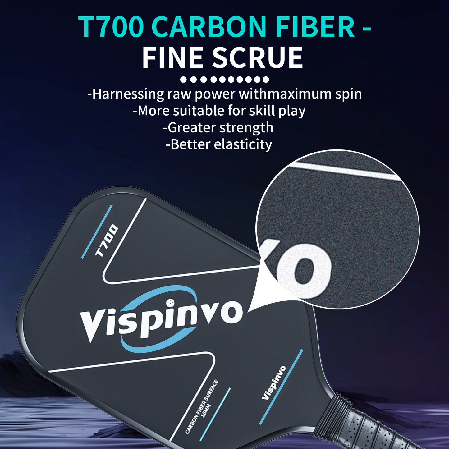 Vispinvo Carbon Fiber Pickleball Paddle(CFS), T700 Pickleball Paddles with High Grit & Spin, 16MM Polypropylene Honeycomb Core, Ideal for Novice and Professional Players