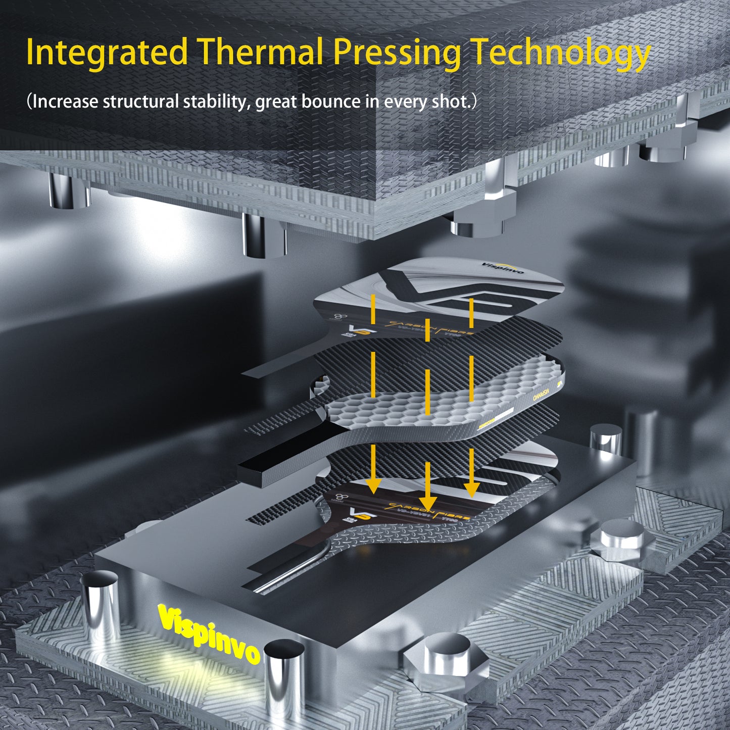 USAPA Approved High Quality Paddle, VISPINVO VS-YBV51 16MM Edgeless, 3K T700 Thermoformed Raw Carbon Fiber Pickleball Paddle, Foam Injected Edges for Expanded Sweet Spot