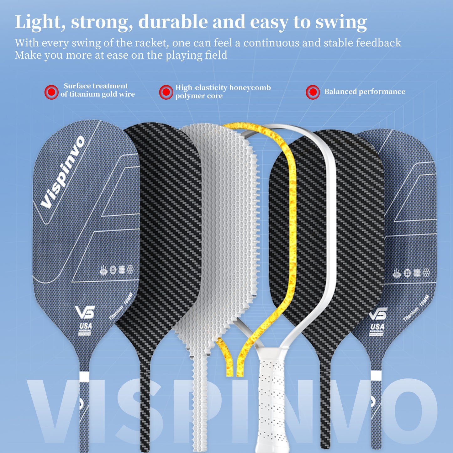 Titanium Carbon Fiber Pickleball Paddles with Honeycomb Core - Anti-Shock Handle & Textured Surface for Advanced Spin Control