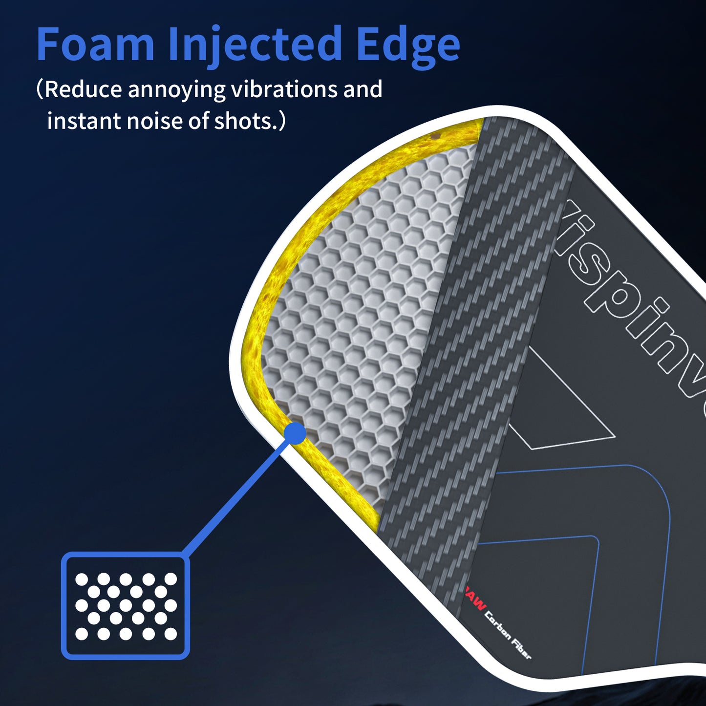 Carbon Fiber Pickleball Paddle USAPA Approved, VISPINVO VS-R16 16MM T700 Thermoformed with Polypropylene Honeycomb Core, Foam Injected Edges Designed for Ultimate Spin & Consistency