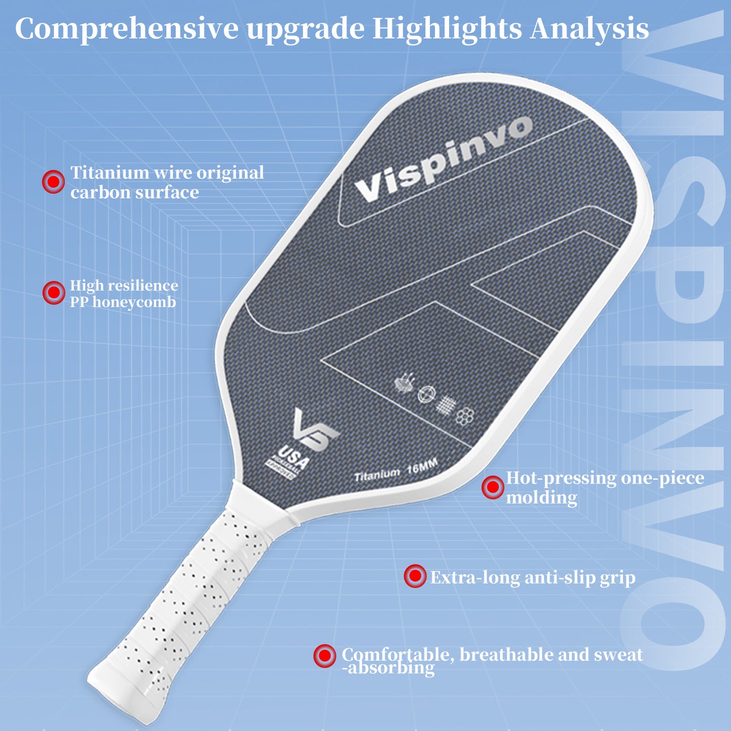Titanium Carbon Fiber Pickleball Paddles with Honeycomb Core - Anti-Shock Handle & Textured Surface for Advanced Spin Control