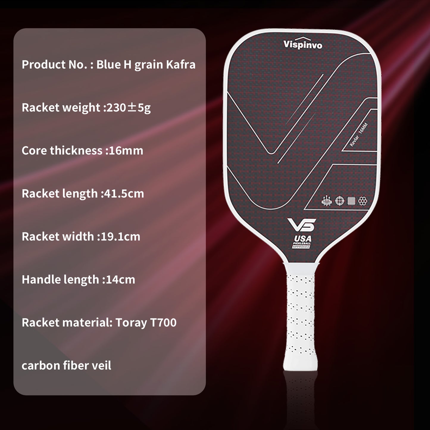 Hybrid Shape Raw Red Kevlar & Carbon Fiber Mixed Kevlar Pickleball Paddle 16mm Thermoformed High Quality With Raw Grit Tiny
