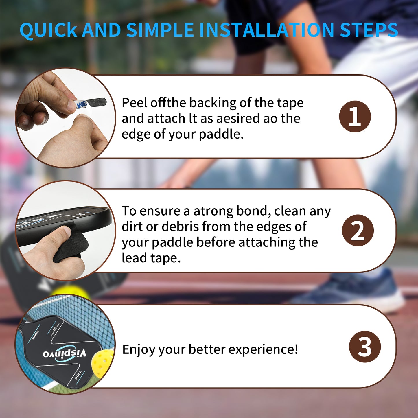 Vispinvo Pickleball Lead Tape, 10pcs 3g Lead Tape for Pickleball Paddles, Super High Adhesive Lead Tape to Improve Control, Power, Spin - Black