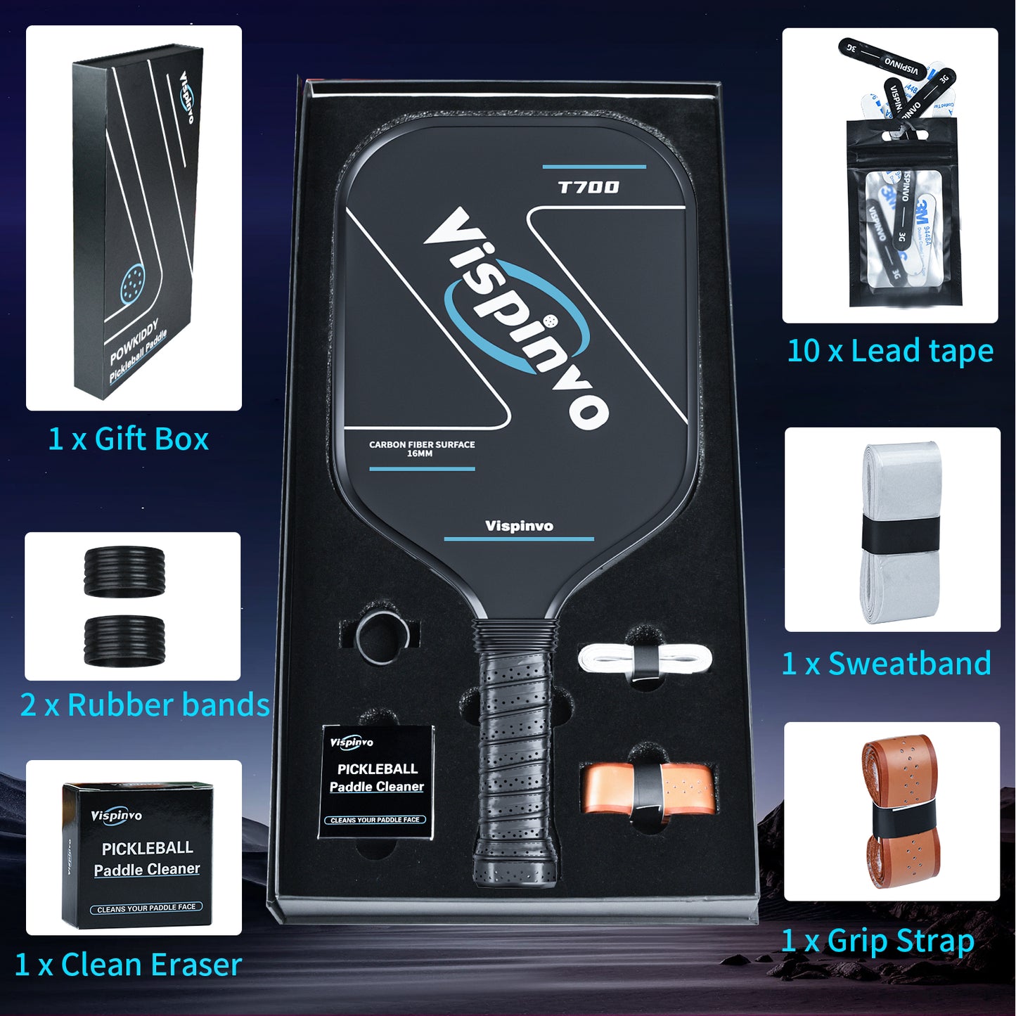 Vispinvo Carbon Fiber Pickleball Paddle(CFS), T700 Pickleball Paddles with High Grit & Spin, 16MM Polypropylene Honeycomb Core, Ideal for Novice and Professional Players