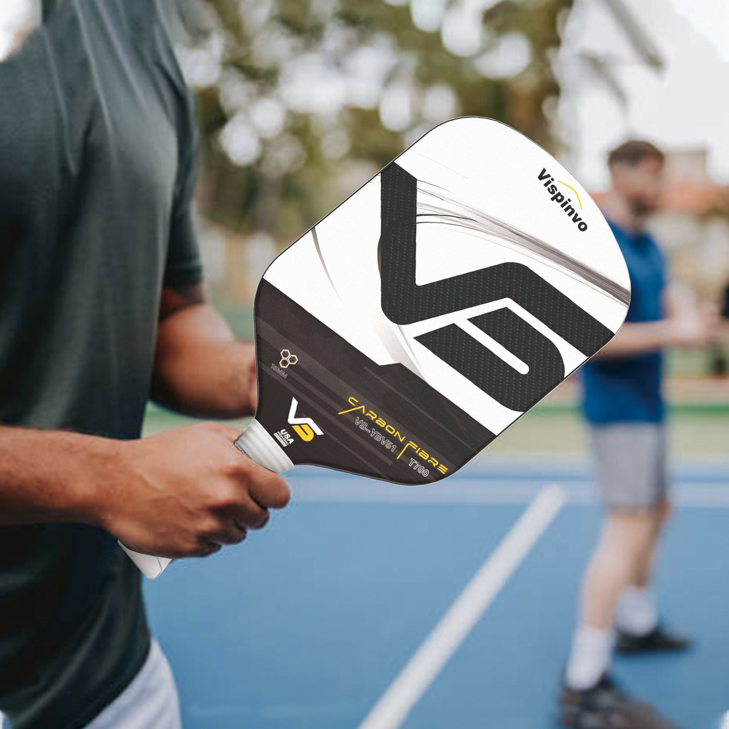 USAPA Approved High Quality Paddle, VISPINVO VS-YBV51 16MM Edgeless, 3K T700 Thermoformed Raw Carbon Fiber Pickleball Paddle, Foam Injected Edges for Expanded Sweet Spot