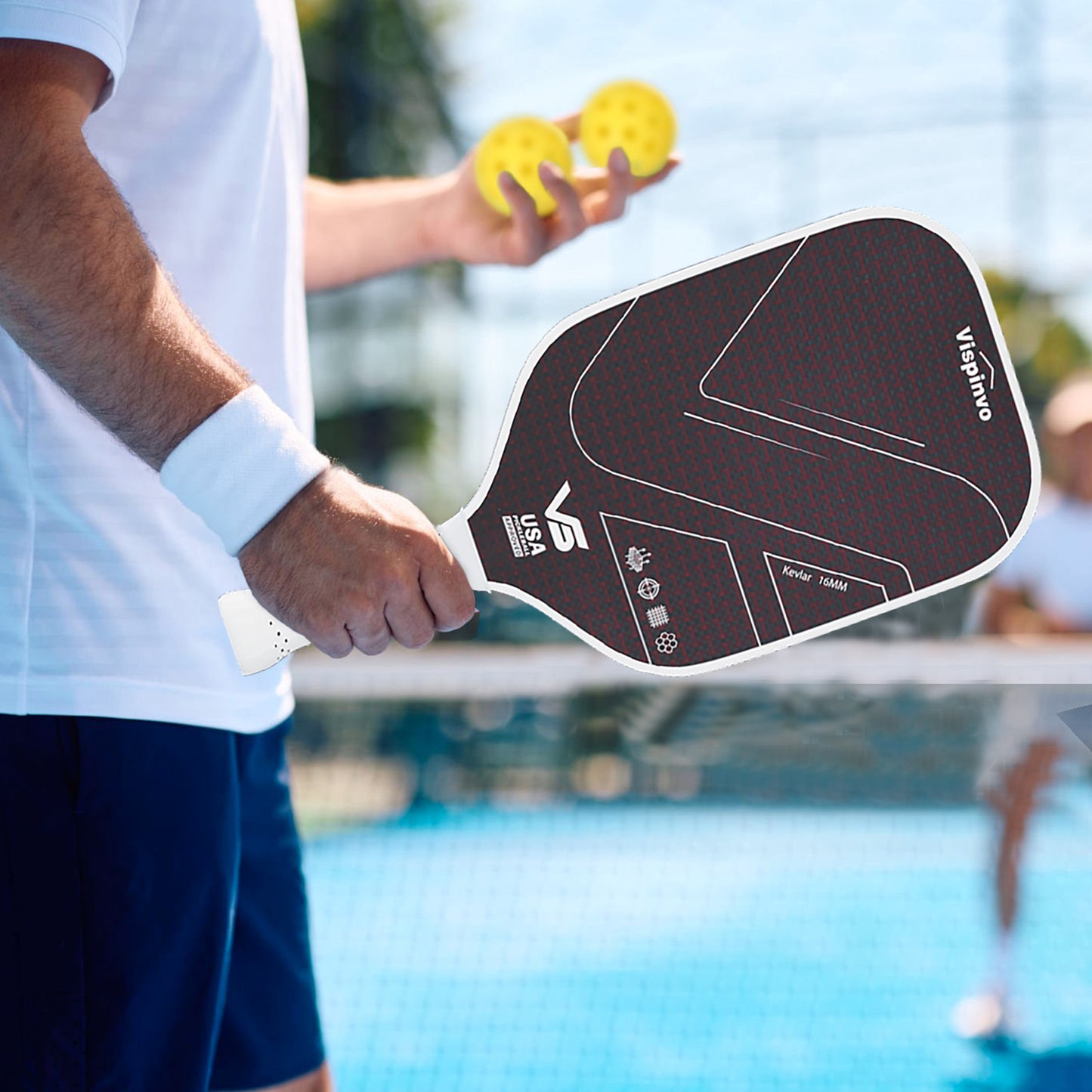 Hybrid Shape Raw Red Kevlar & Carbon Fiber Mixed Kevlar Pickleball Paddle 16mm Thermoformed High Quality With Raw Grit Tiny
