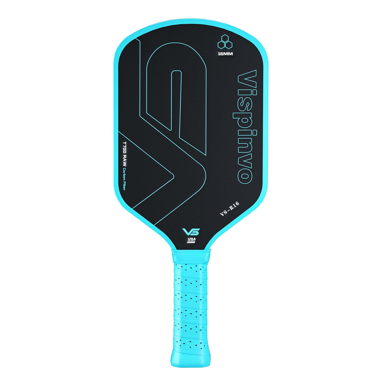 Carbon Fiber Pickleball Paddle USAPA Approved, VISPINVO VS-R16 16MM T700 Thermoformed with Polypropylene Honeycomb Core, Foam Injected Edges Designed for Ultimate Spin & Consistency