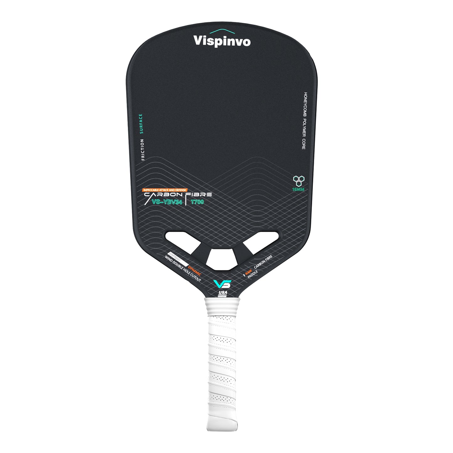 USAPA Approved, High Level VISPINVO VS-YBV34 Lightweight Pickleball Paddle Edgeless, 16MM T700 Thermoformed Raw Carbon Fiber Pickleball Paddle, Foam Injected Edges for Expanded Sweet Spot, Control and Balance