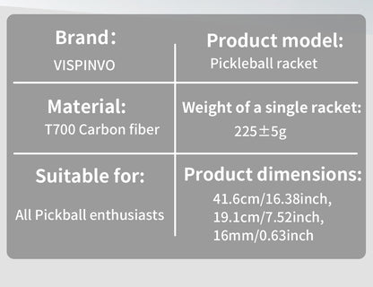 Vispinvo R16 White pickleball paddle, USAPA approved, T700 carbon fibre