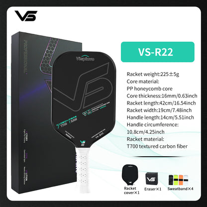 Vispinvo R22 Black Pickleball Paddle, T700 Carbon Fibre/