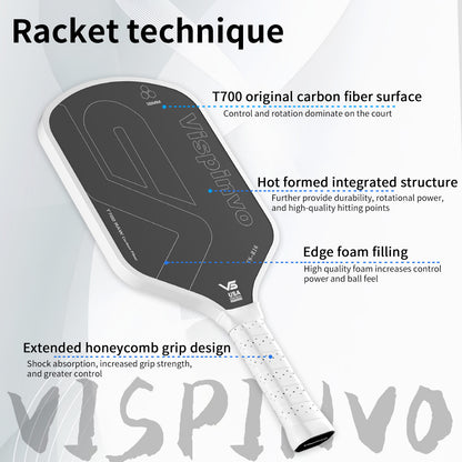 Vispinvo R16 White pickleball paddle, USAPA approved, T700 carbon fibre