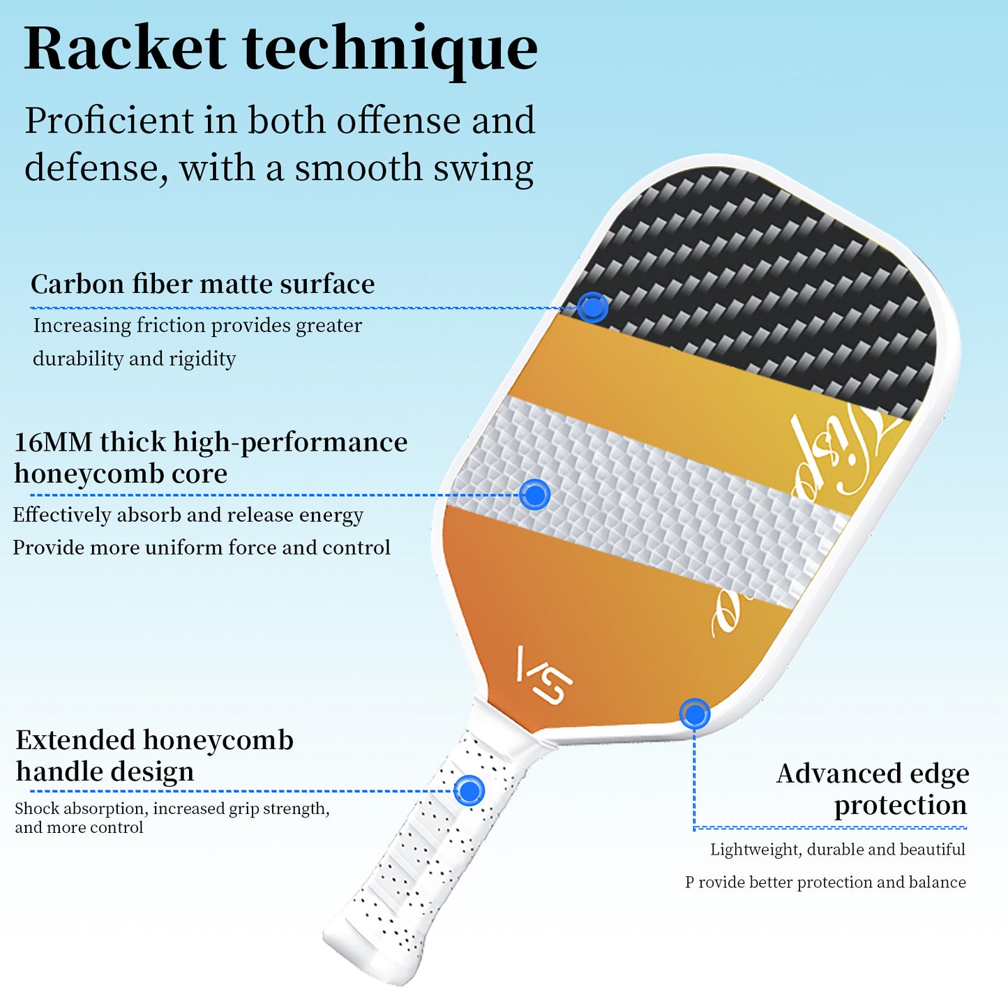 Vispinvo New Design ON SALE T700 Carbon Fiber Pickleball Paddle 16 mm Racket Thickness