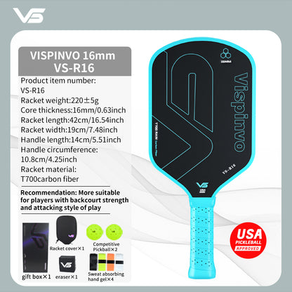 Vispinvo R16 Bule 16mm  (Tournament Ready)Paddle Details