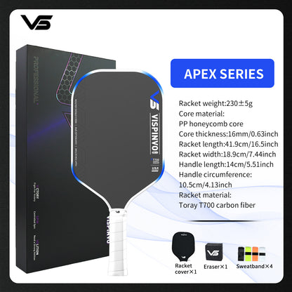 Vispinvo Apex-series Pickleball Paddles, Raw Carbon Fiber Surface, 16mm, Tech Flex Power, Propulsion Core, Elongated, Control and Balance