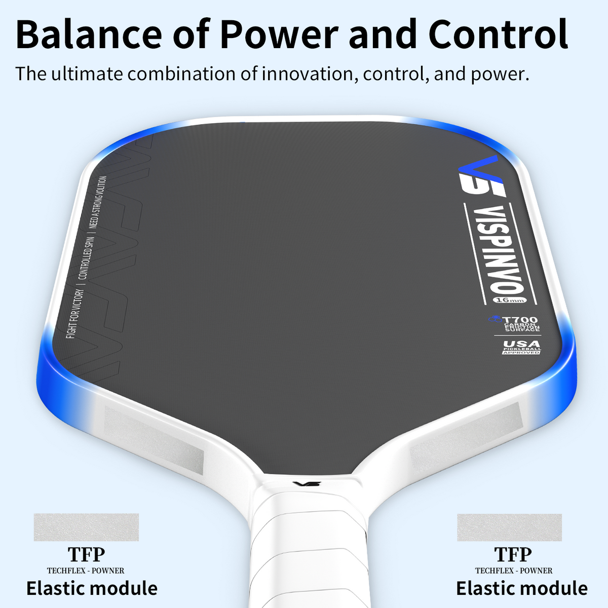 Vispinvo Apex-series Pickleball Paddles, Raw Carbon Fiber Surface, 16mm, Tech Flex Power, Propulsion Core, Elongated, Control and Balance