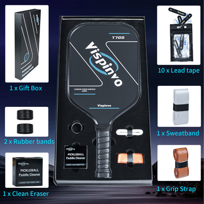 Vispinvo Carbon Fiber Pickleball Paddle(CFS), T700 Pickleball Paddles with High Grit & Spin, 16MM Polypropylene Honeycomb Core, Ideal for Novice and Professional Players