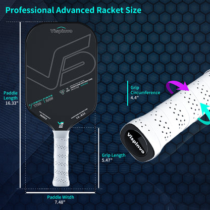 USAPA Approved, VISPINVO VS-R22 16MM T700 Thermoformed Raw Carbon Fiber Professional Pickleball Paddle, Polypropylene Honeycomb Core, Foam Injected Edges for Expanded Sweet Spot